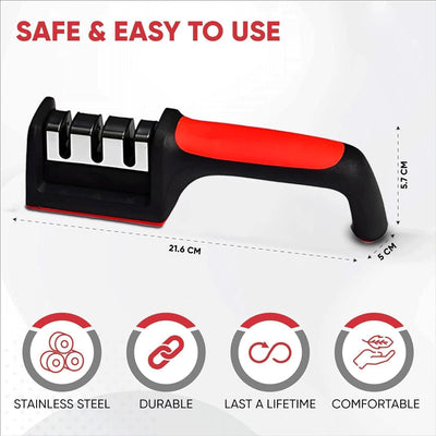 3-Stage System | Kitchen Knife Sharpener For Home Use | Blade Sharpener For Steel & Ceramic | (Black, Pack Of 1)