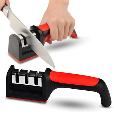 3-Stage System | Kitchen Knife Sharpener For Home Use | Blade Sharpener For Steel & Ceramic | (Black, Pack Of 1)
